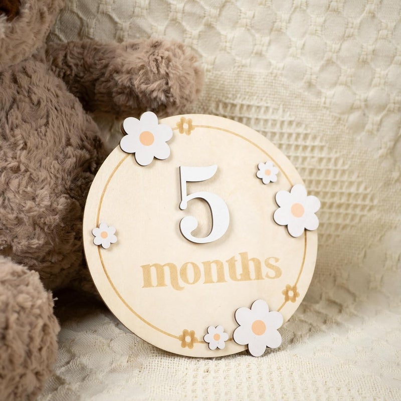 HONOCOOLS Store Baby Monthly Milestone Cards - Wooden Monthly Milestone Discs - Newborn Photography Props to Document Your Baby´s Growth - Baby Announcement Sign (B06) - Image 5